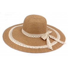 Hats – 12 PCS Wide Brim Hat -Straw Hat- Paper Straw Hat w/ Lace Band - Natural - HT-ST1151NA
